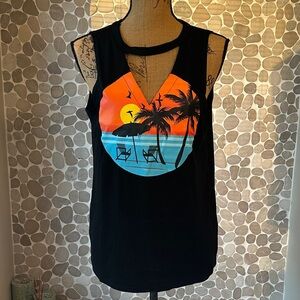 Black Tropical Print Women's Tank top